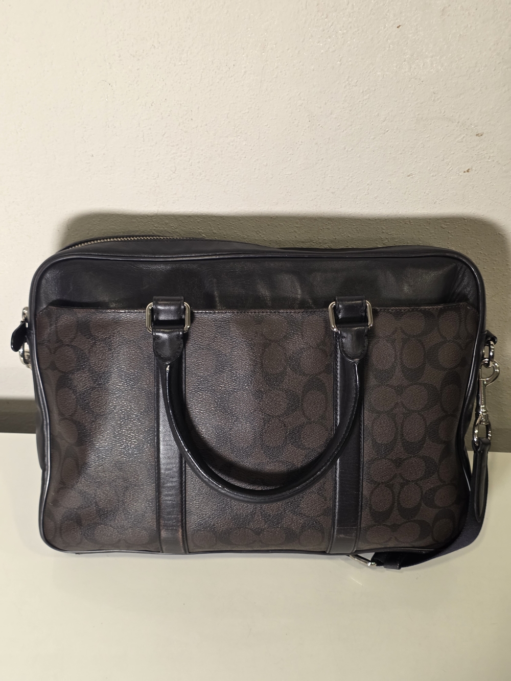 Coach Dark Brown Signature Canvas Leather Briefcase - Picture 7 of 9